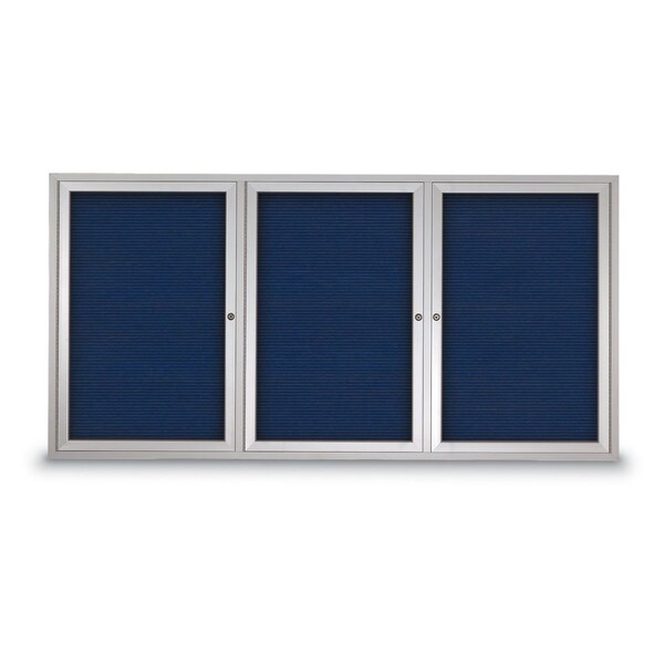 96"x48" 3-Door Enclosed Outdoor Letterboard, Blue Felt/Satin